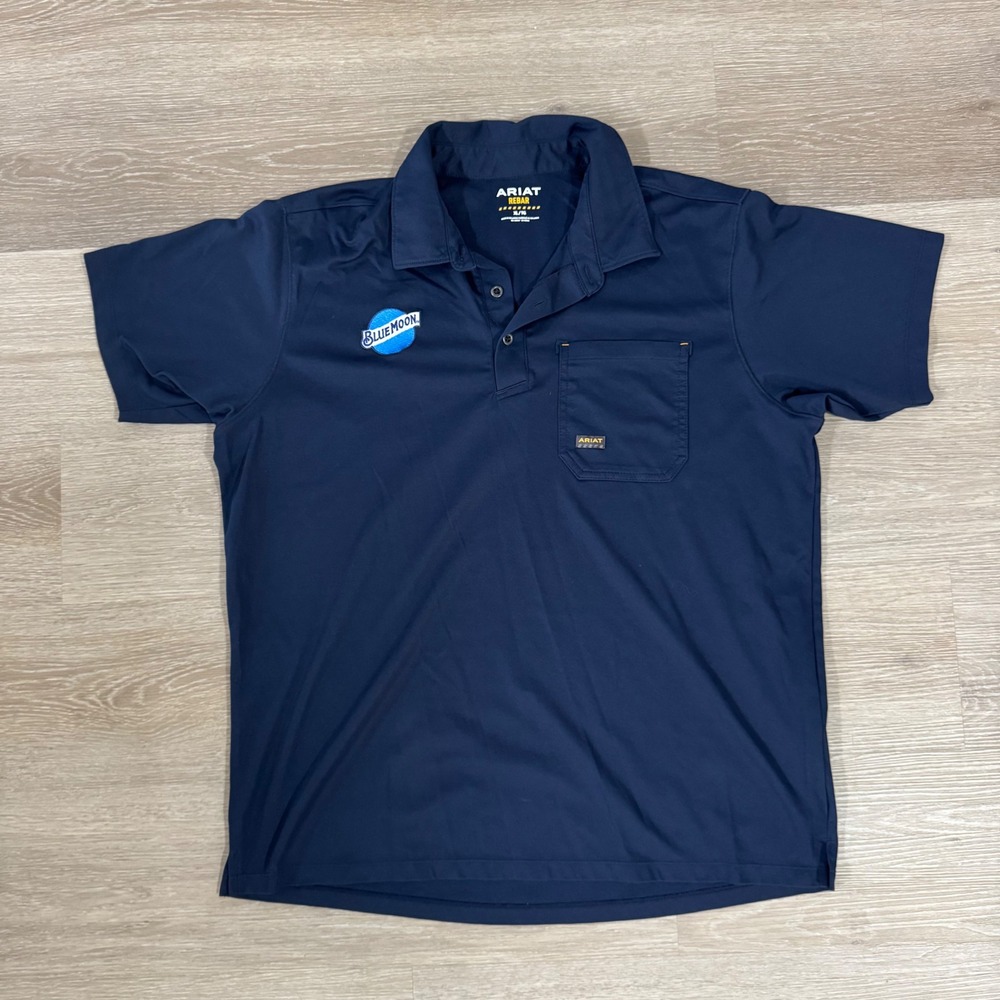 Ariat Rebar Foreman‎ SS Polo Mens XL Navy Blue Moon Beer Logo 10048615